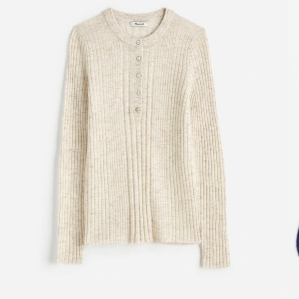 Madewell Cream Alabaster Alpaca Blend Henley Sweater XS Quiet Luxury Capsule